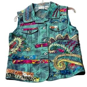 Chico's Multicolor Embroidered Cotton Vest